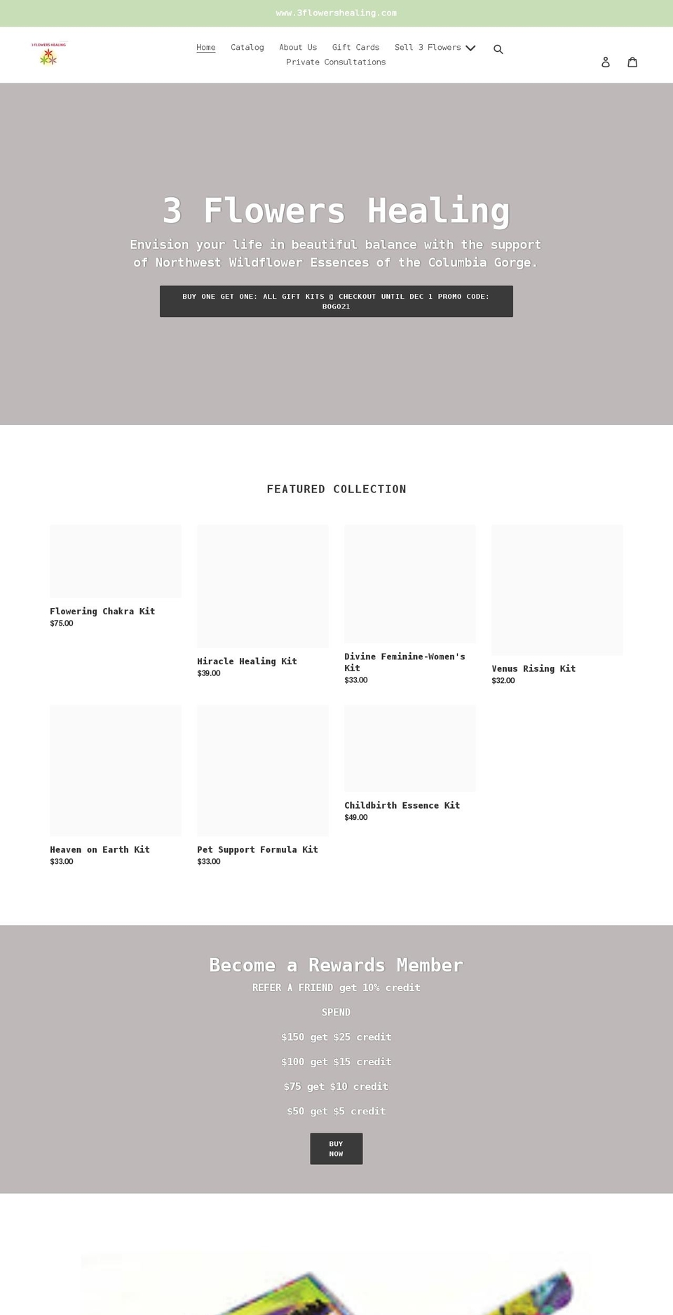 3flowershealing.com shopify website screenshot