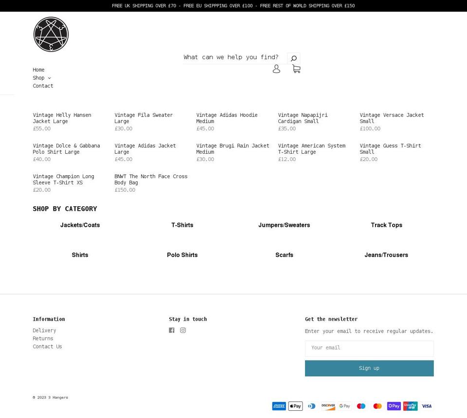 NEW Shopify theme site example 3hangers.co.uk