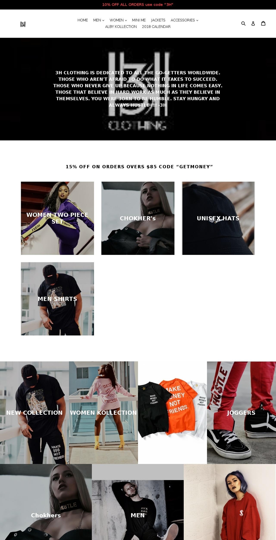 3hclothing.com — Shopify storefront screenshot