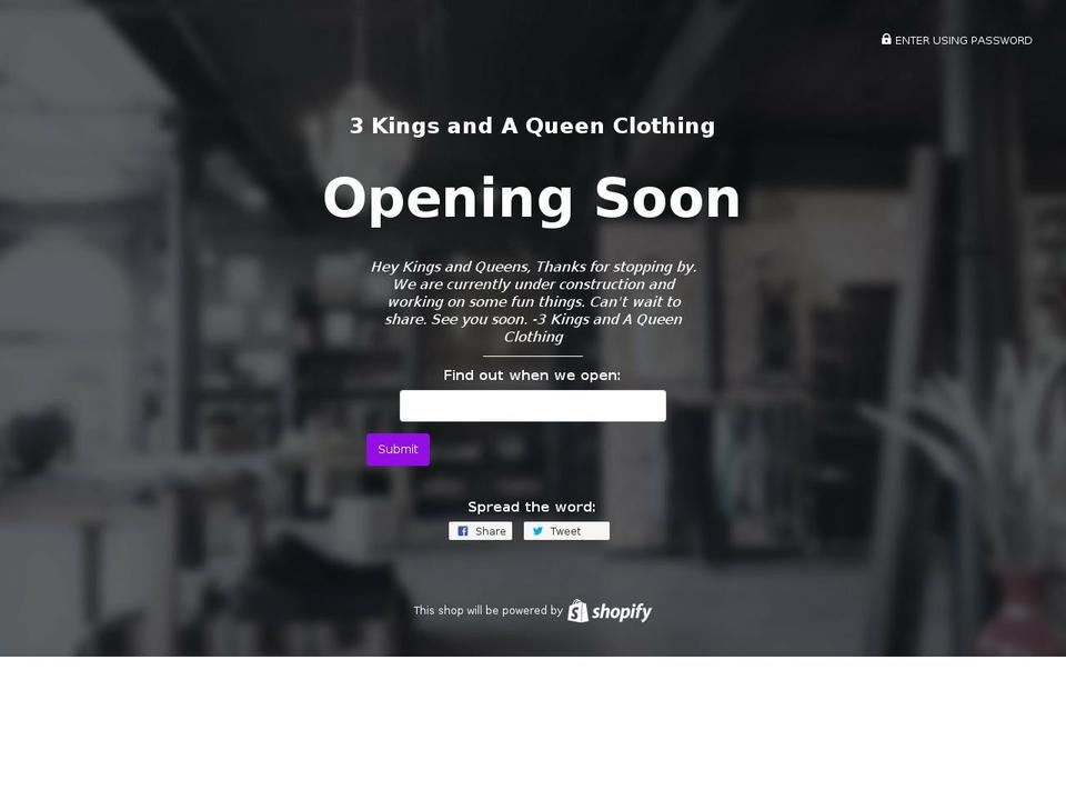 3kingsandaqueenclothing.com — Shopify storefront screenshot