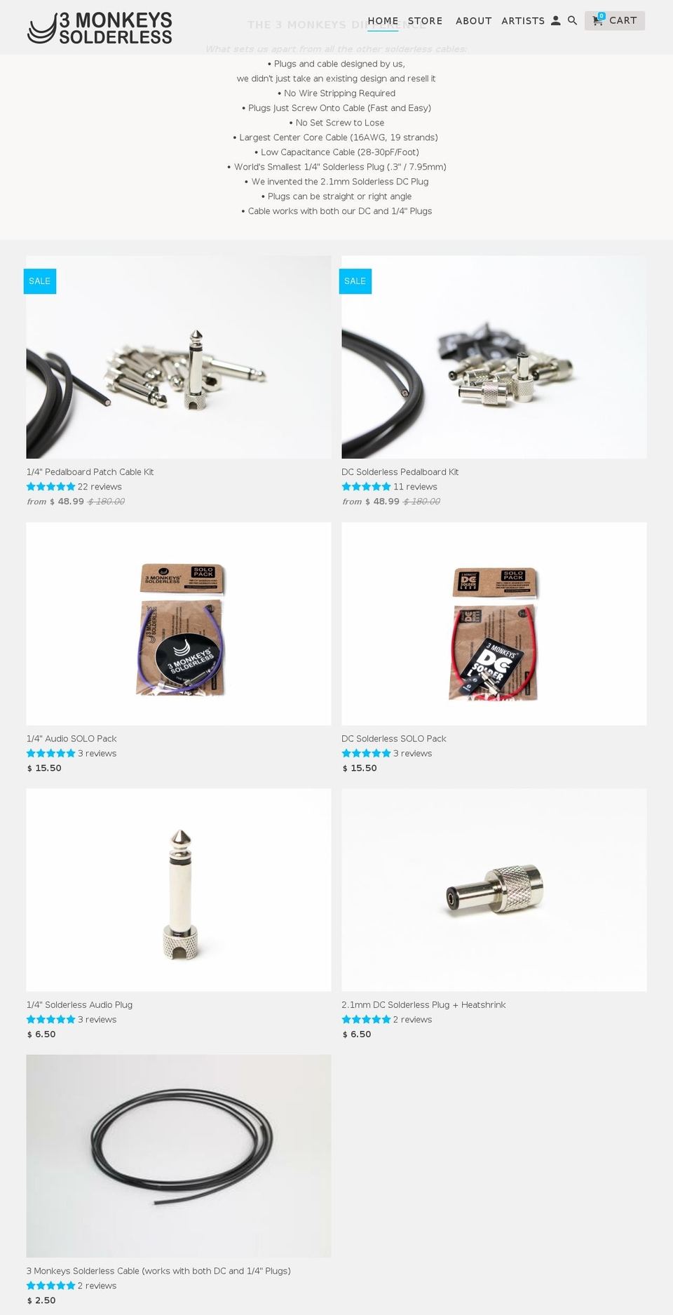 3monkeyscables.com shopify website screenshot