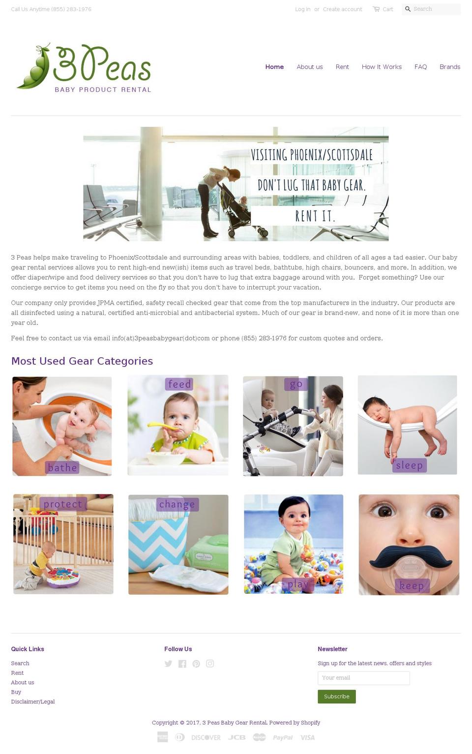 3peasbabygear.com shopify website screenshot