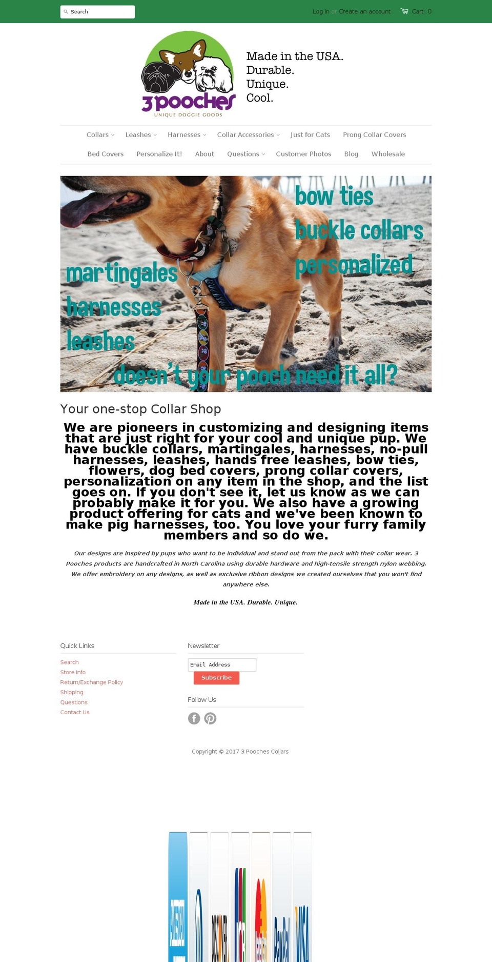 3poochescollars.com shopify website screenshot