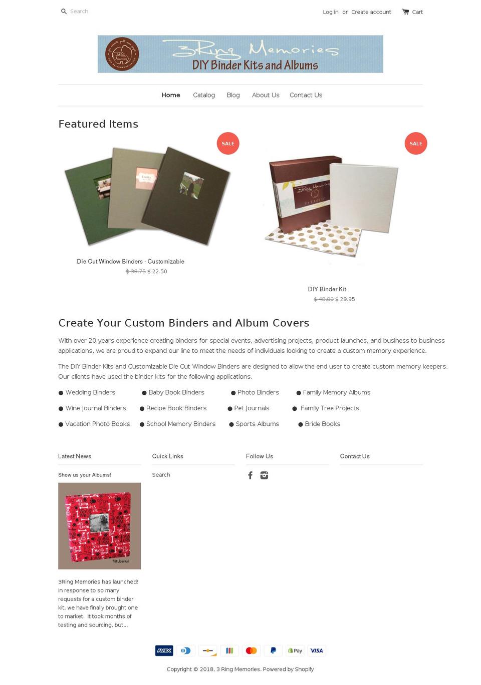 3ringmemories.com — Shopify storefront screenshot