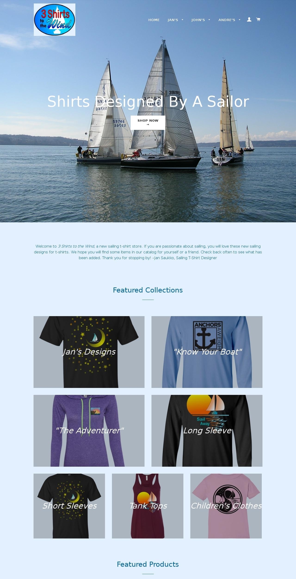 3shirtstothewind.com shopify website screenshot