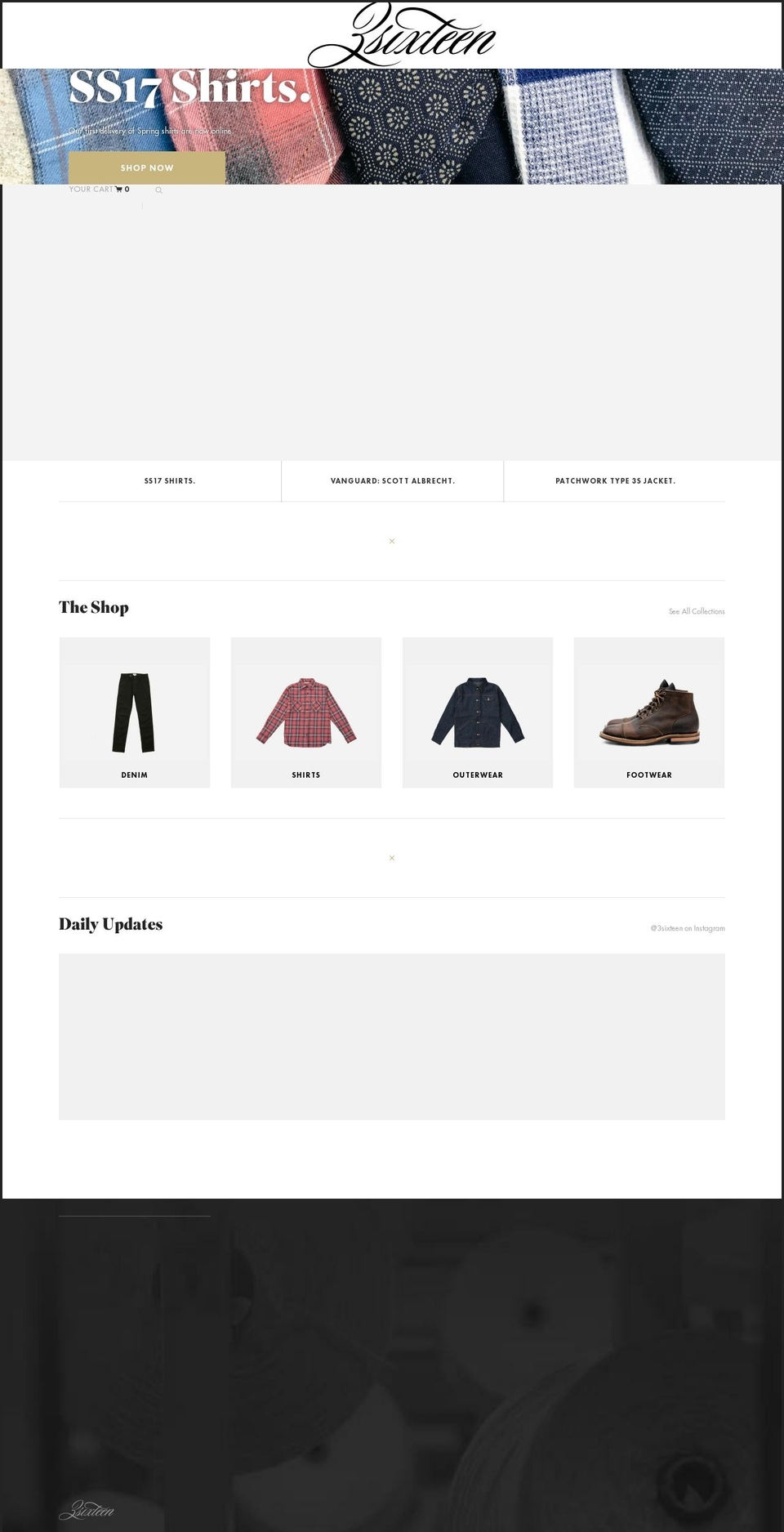 3sixteen.com shopify website screenshot