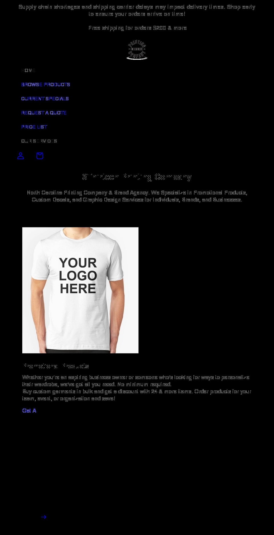 3thirteenprintingcompany.com shopify website screenshot