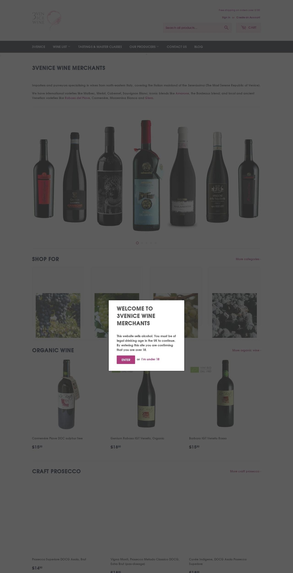 3venicewine.com shopify website screenshot