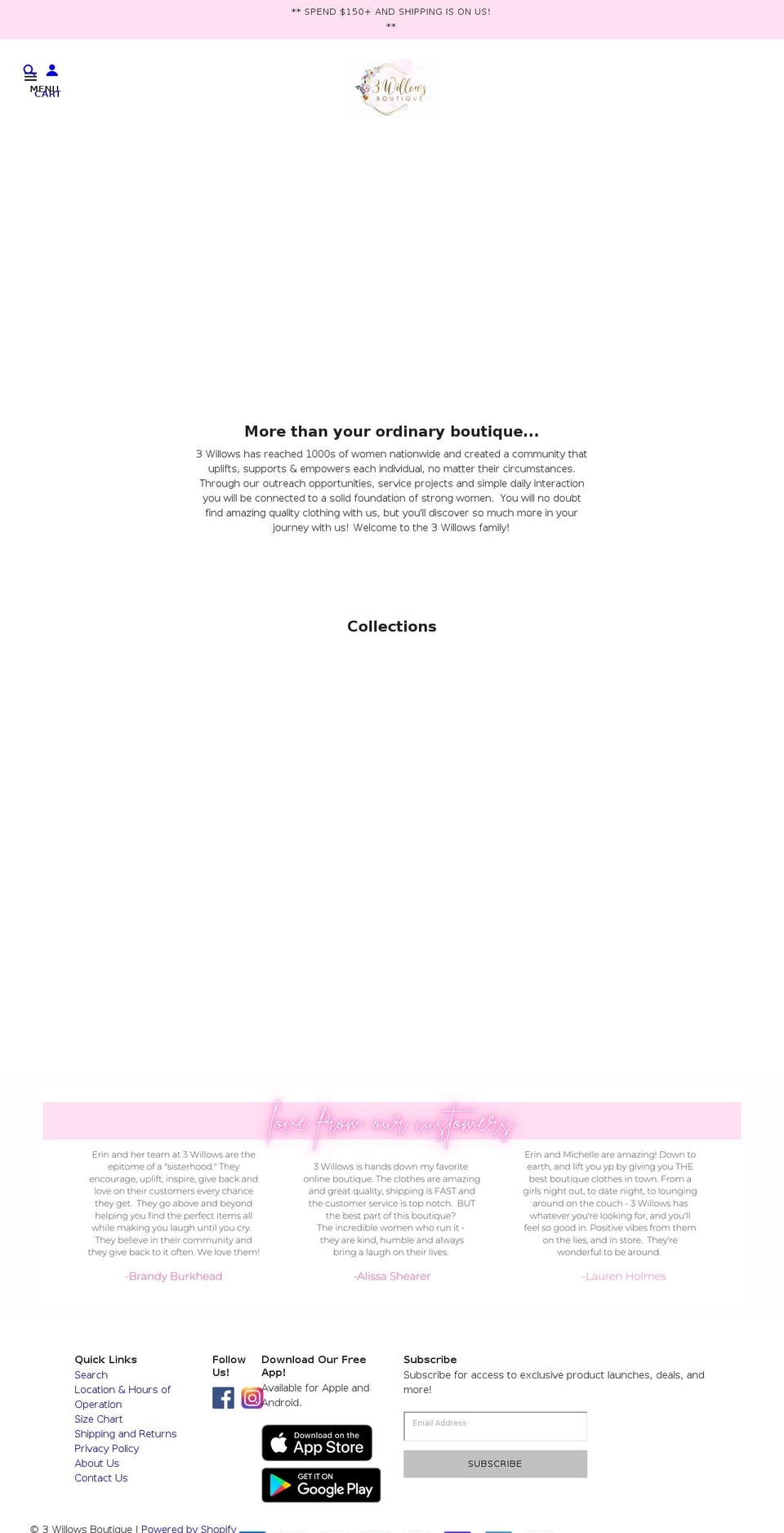 3willowsboutique.com — Shopify storefront screenshot