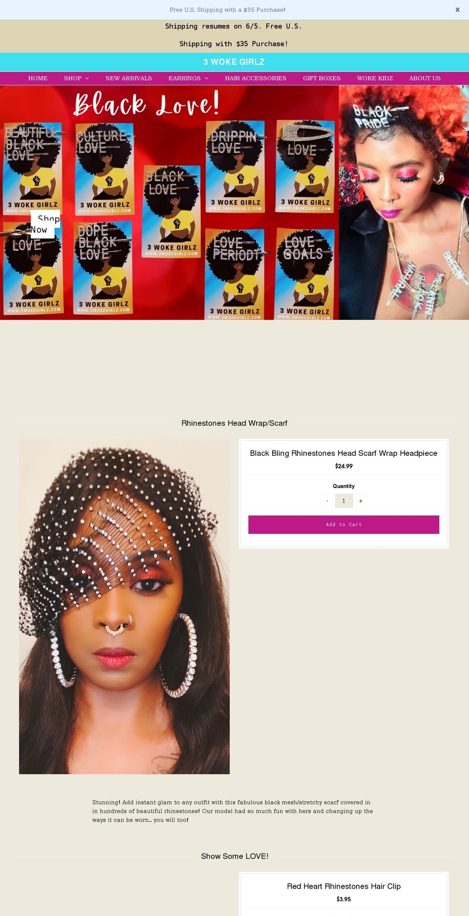 3wokegirlz.com — Shopify storefront screenshot