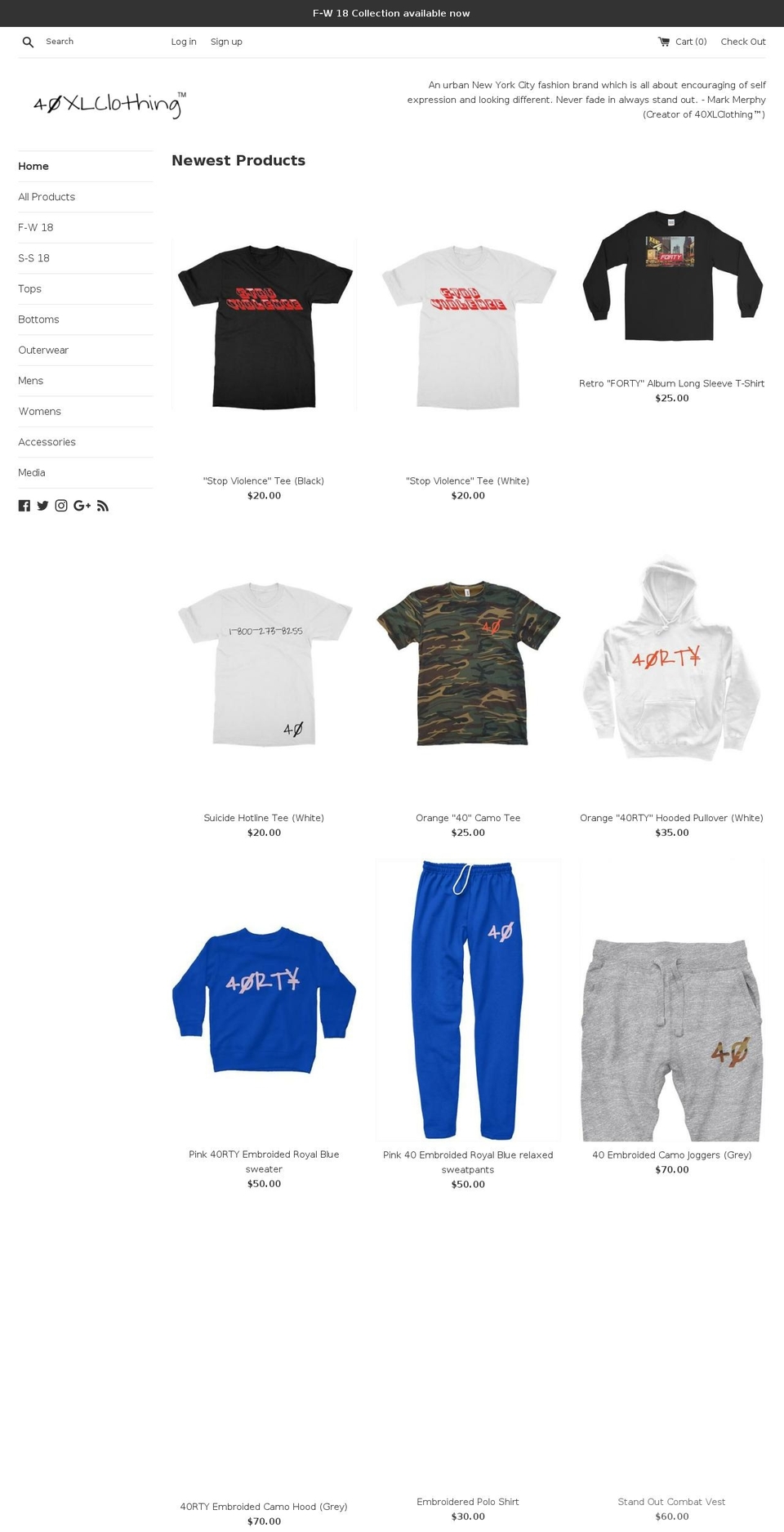 40xlclothing.com — Shopify storefront screenshot