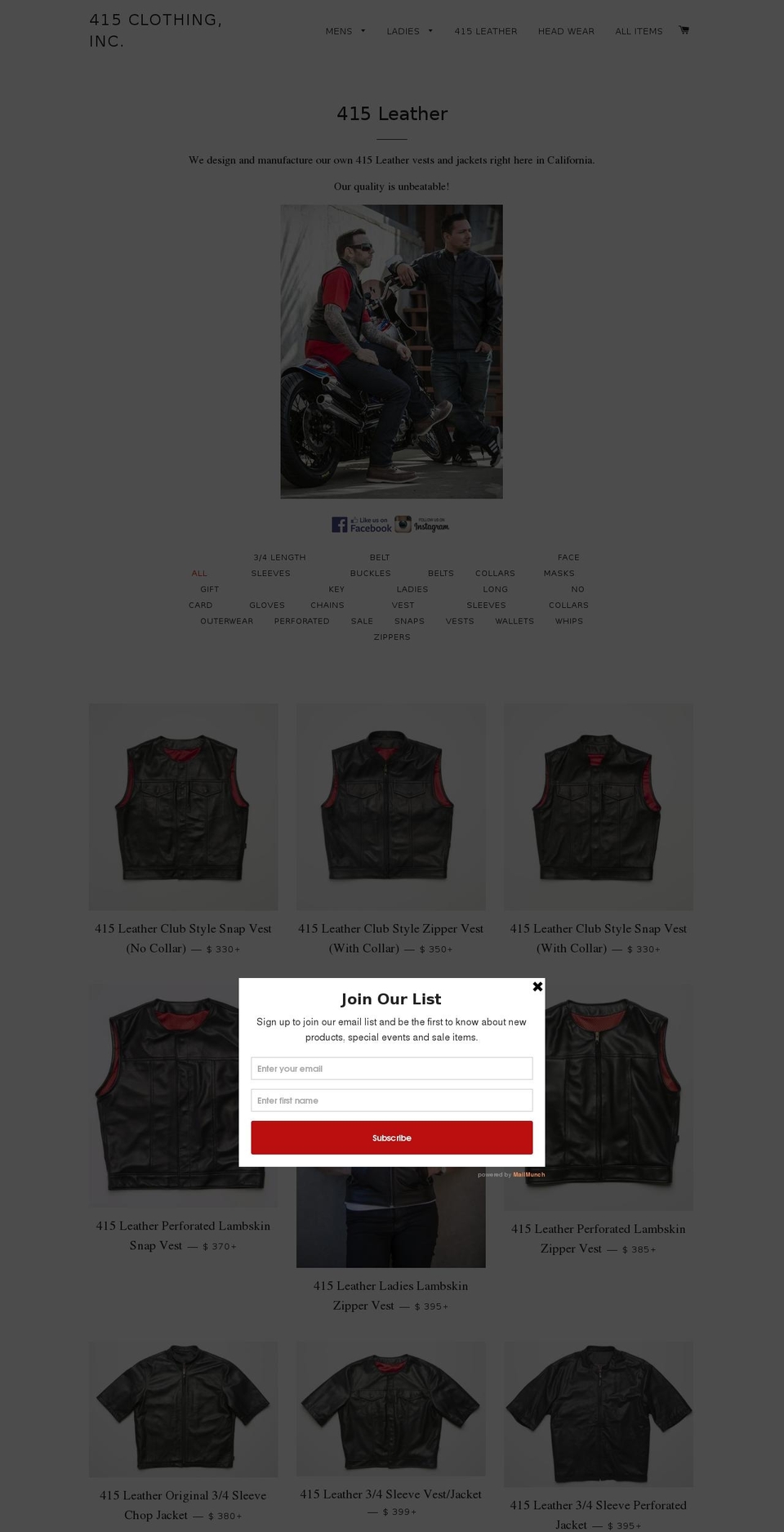 415leather.com — Shopify storefront screenshot
