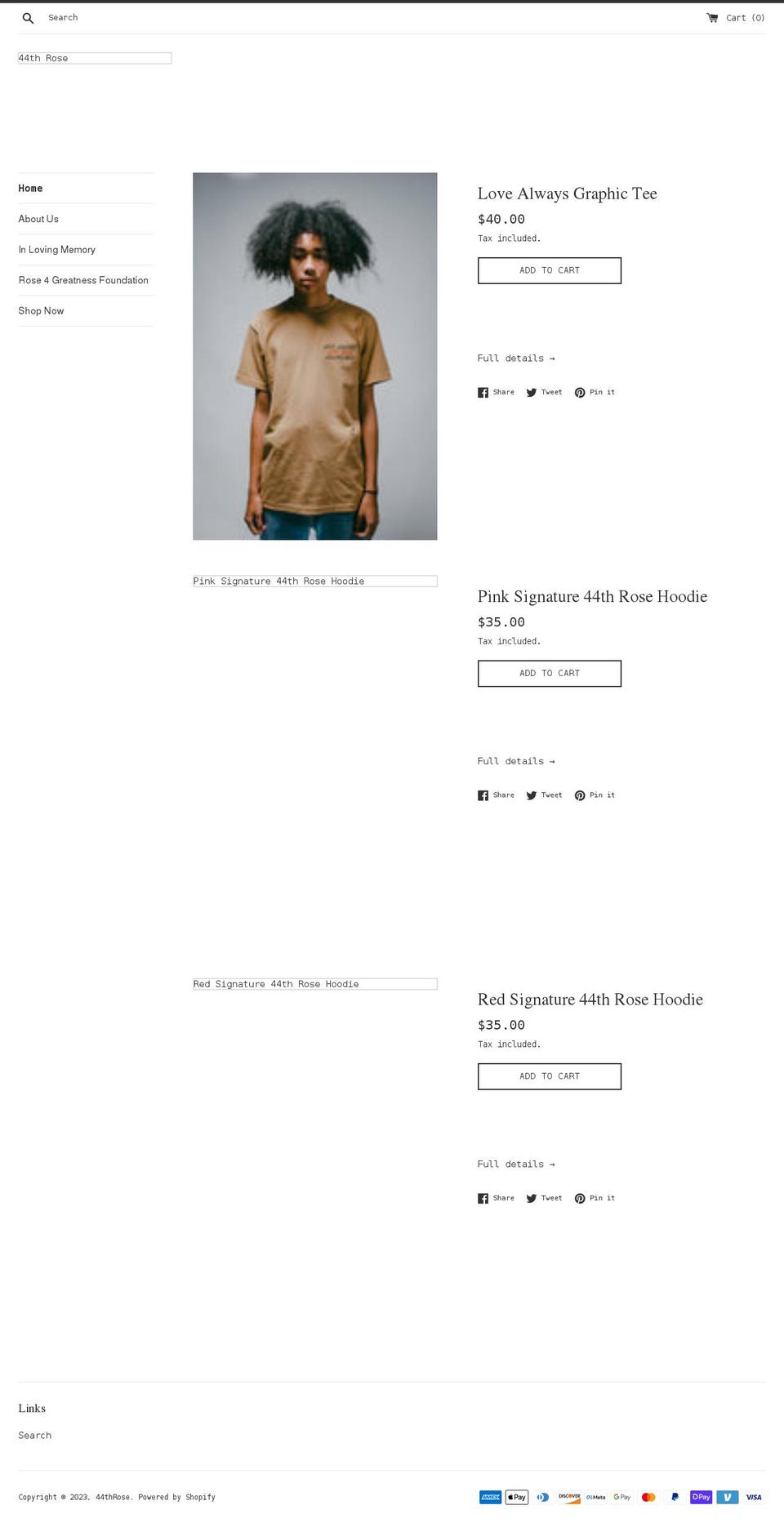 44throse.com shopify website screenshot