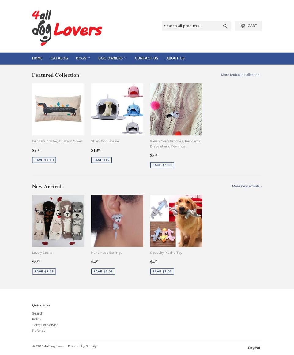 4alldoglovers.com — Shopify storefront screenshot