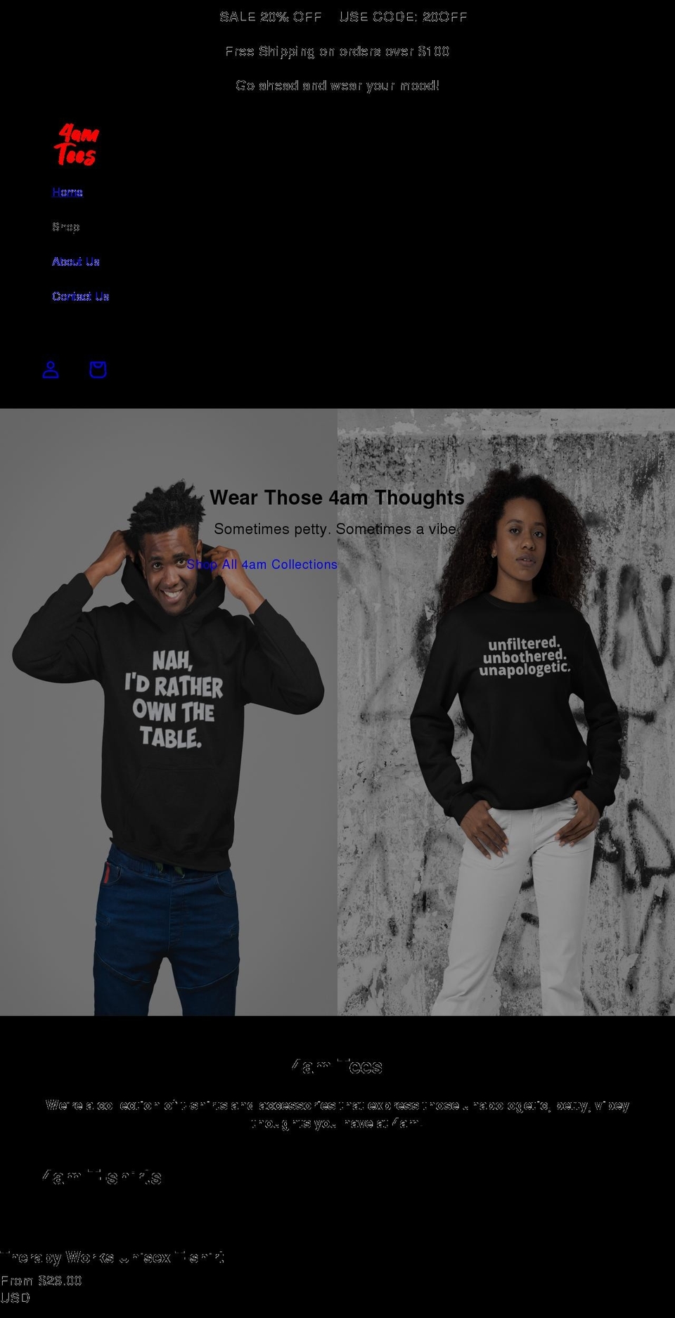 4am-tees.com shopify website screenshot