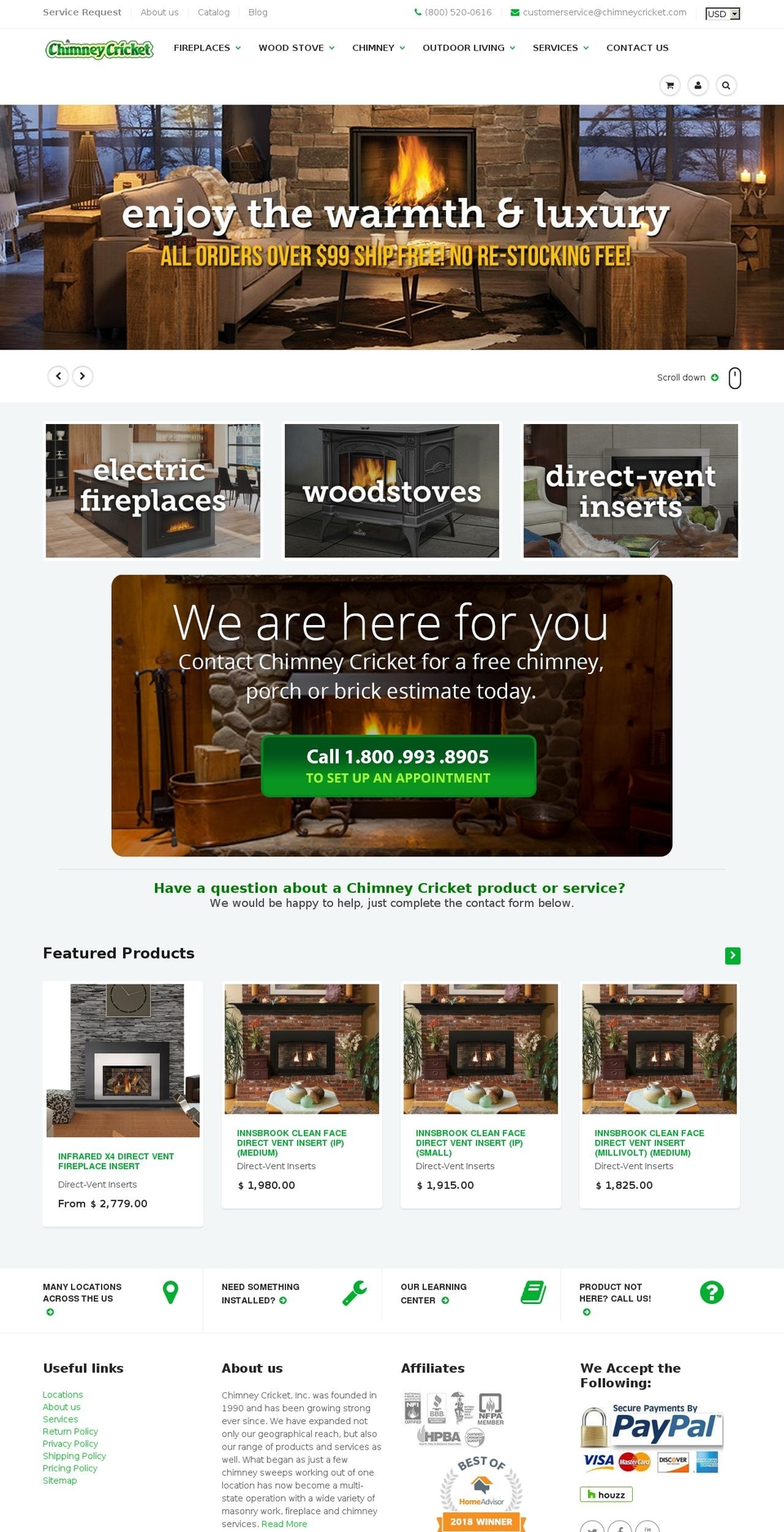 4chimneycricket.com — Shopify storefront screenshot