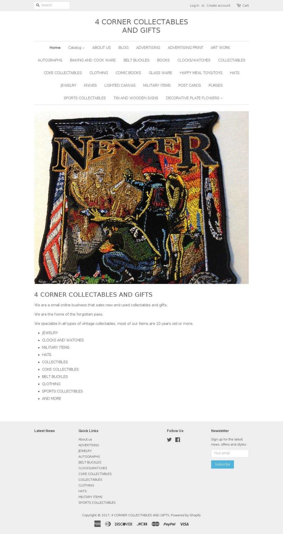 4cornercollectables.com shopify website screenshot