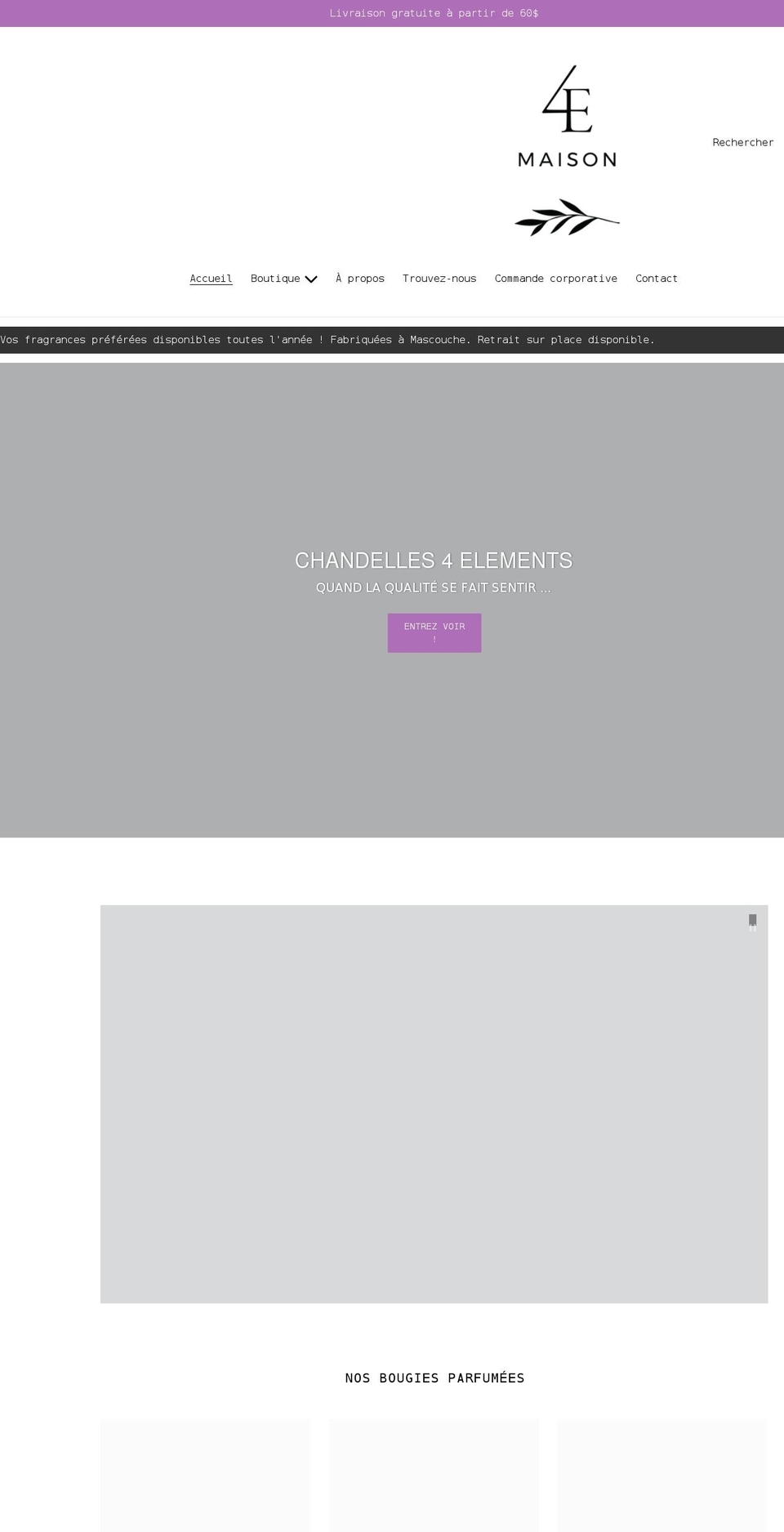 4elementscandles.com shopify website screenshot