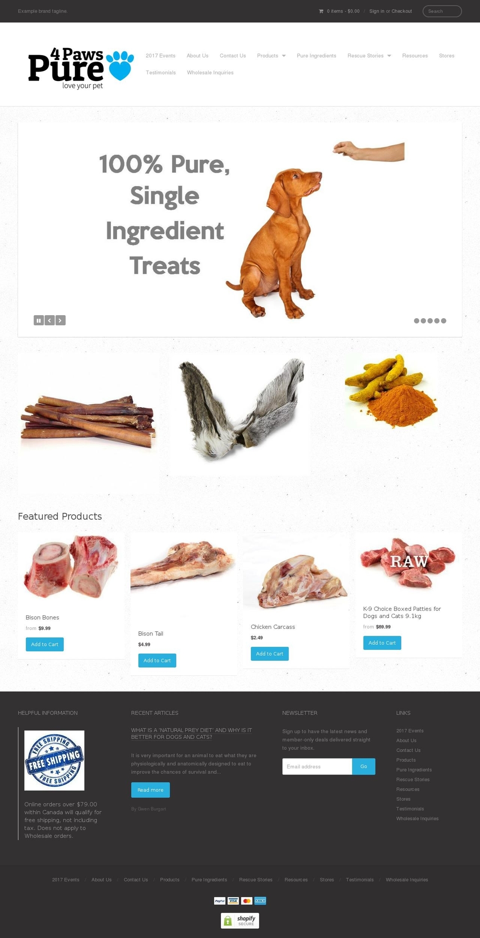 Providence Shopify theme site example 4pawspure.ca