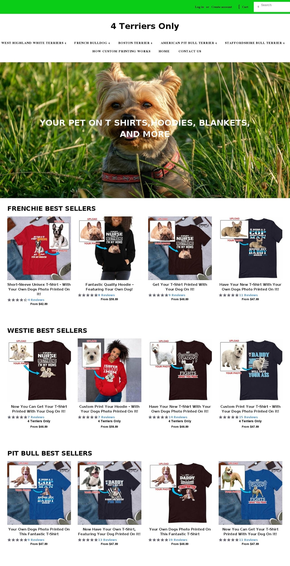 4terriersonly.com shopify website screenshot