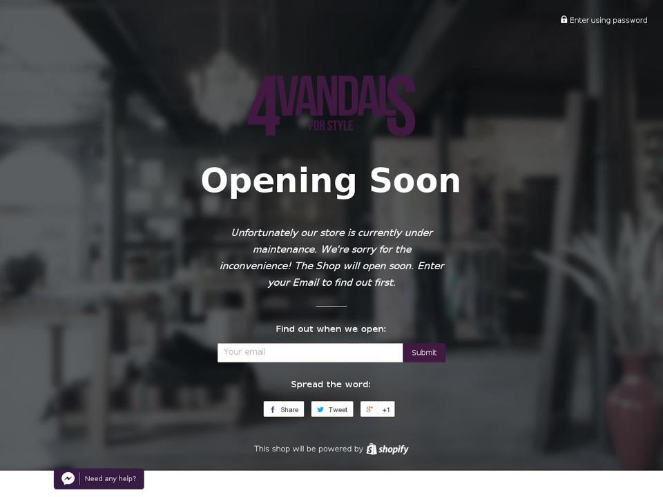 4vandals.com shopify website screenshot