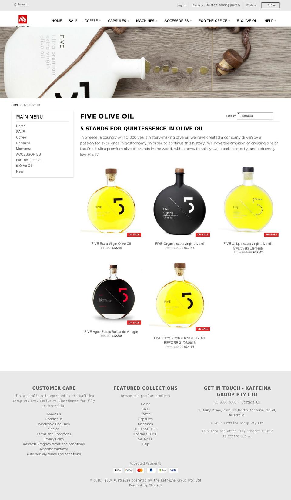5-oliveoil.com.au shopify website screenshot