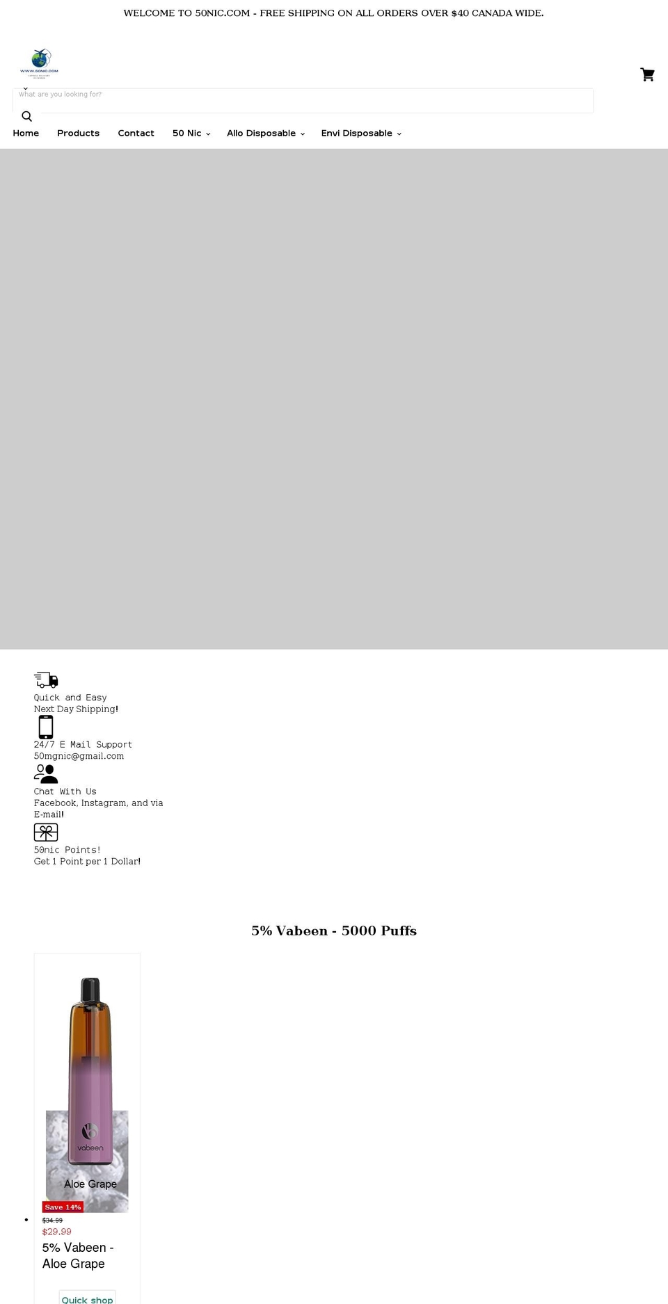 50nic.com shopify website screenshot