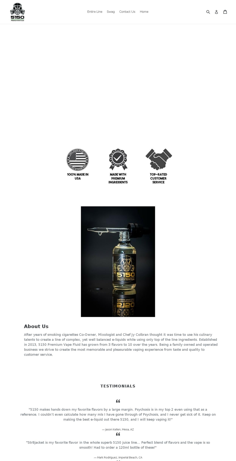 5150eliquid.com shopify website screenshot