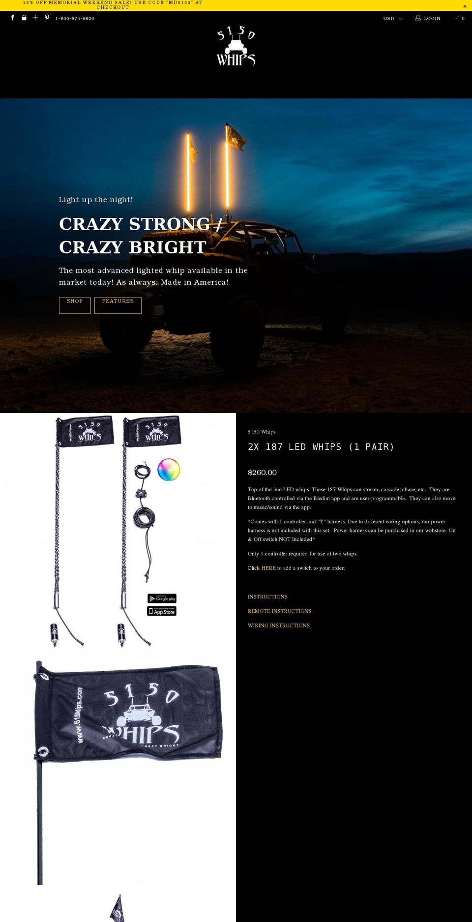 Draft v Shopify theme site example 5150whips.com