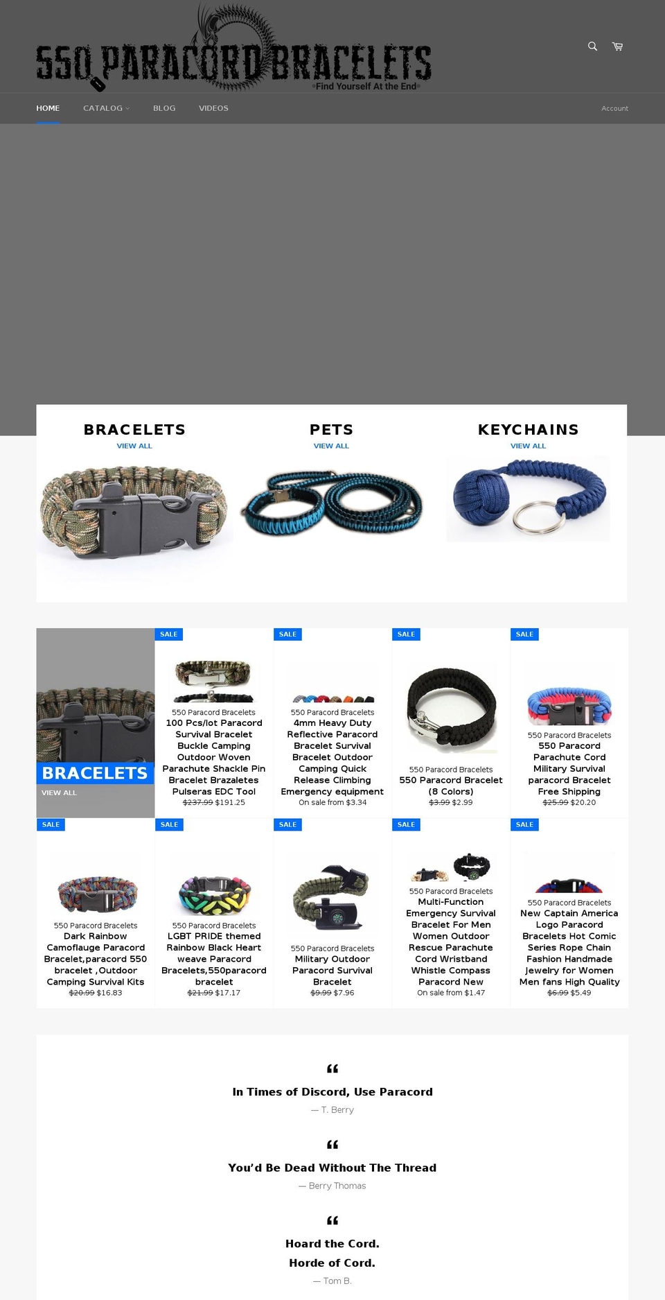 550paracordbracelets.com — Shopify storefront screenshot