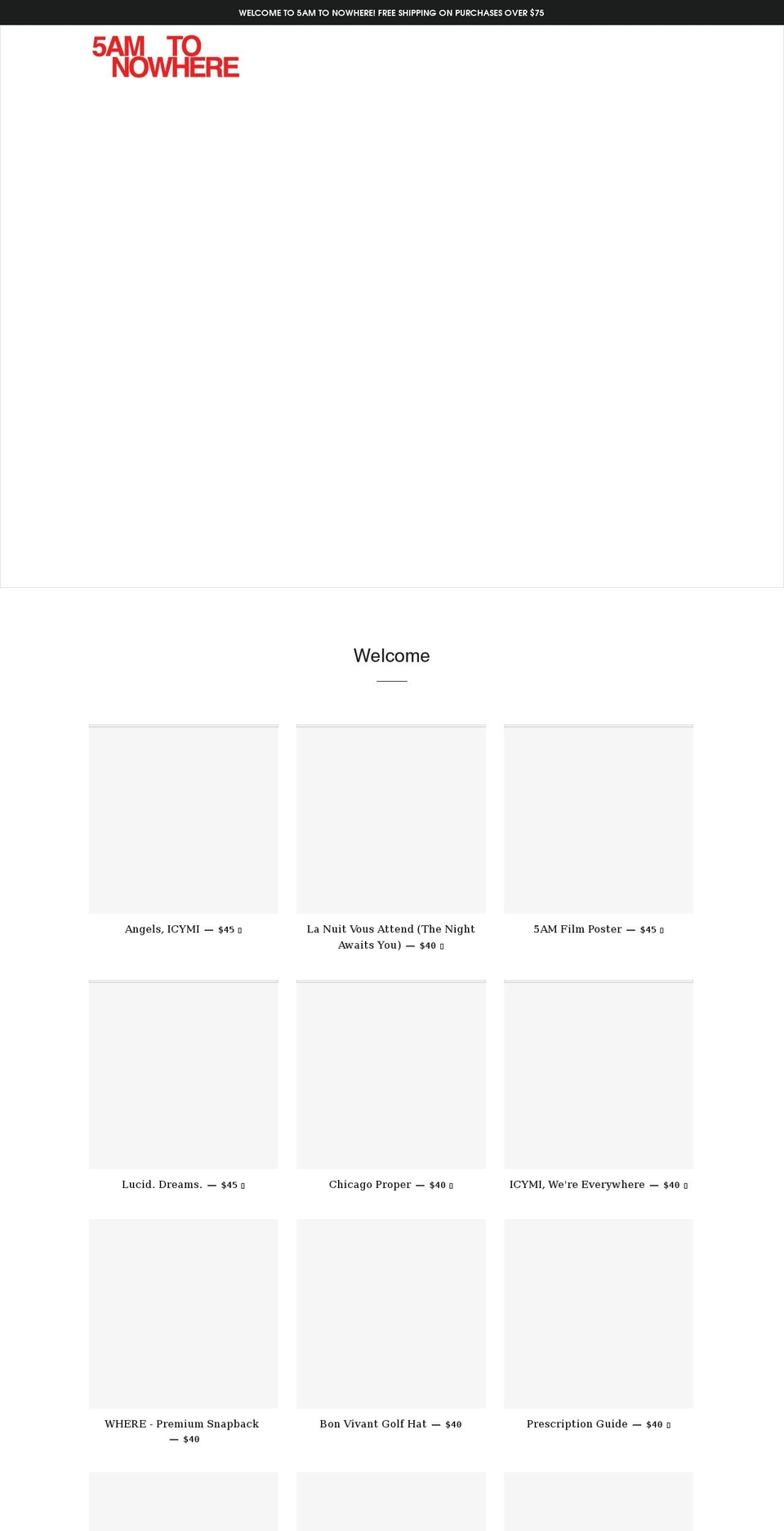 5amtonowhere.com shopify website screenshot