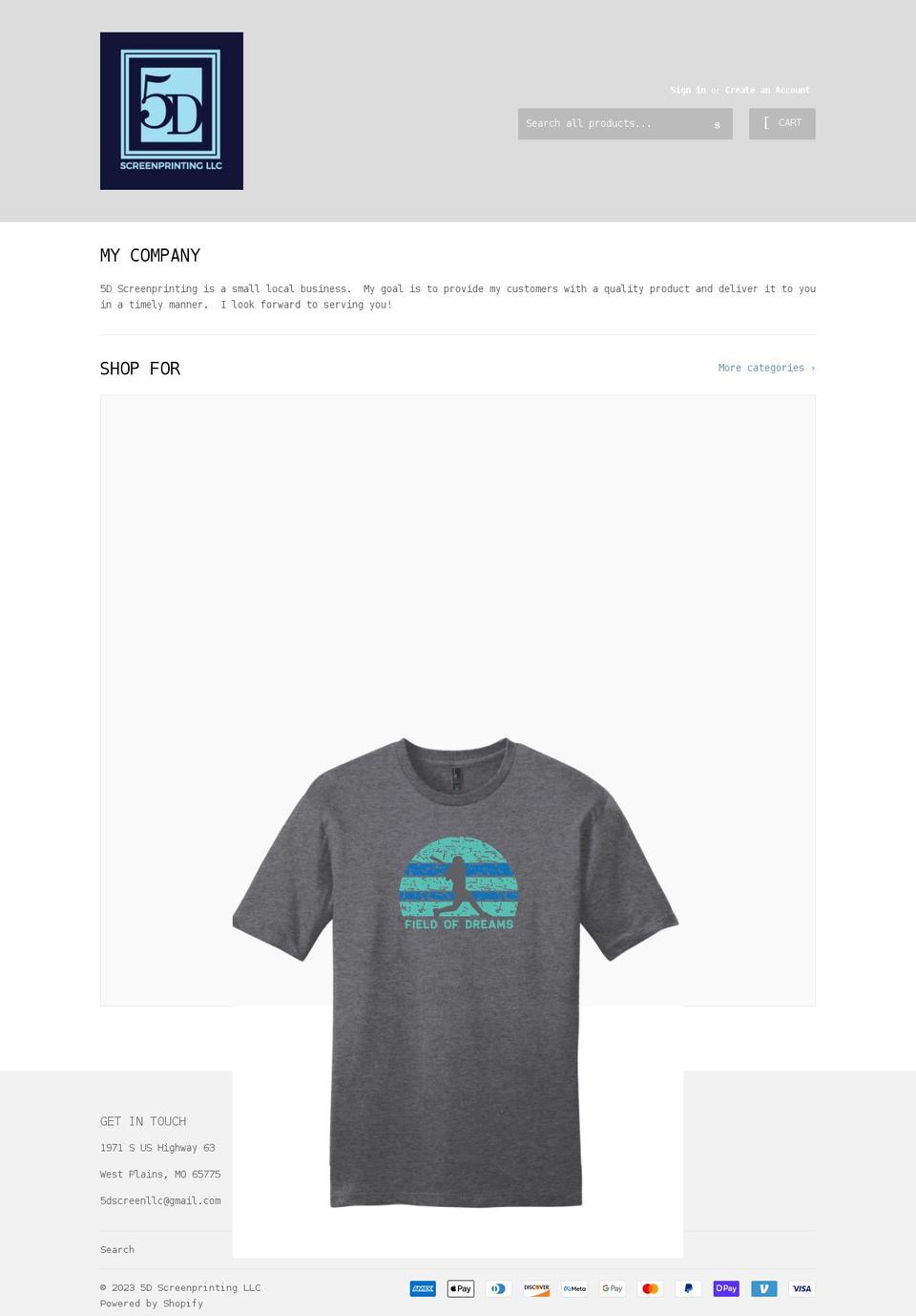 5dscreenprinting.com shopify website screenshot