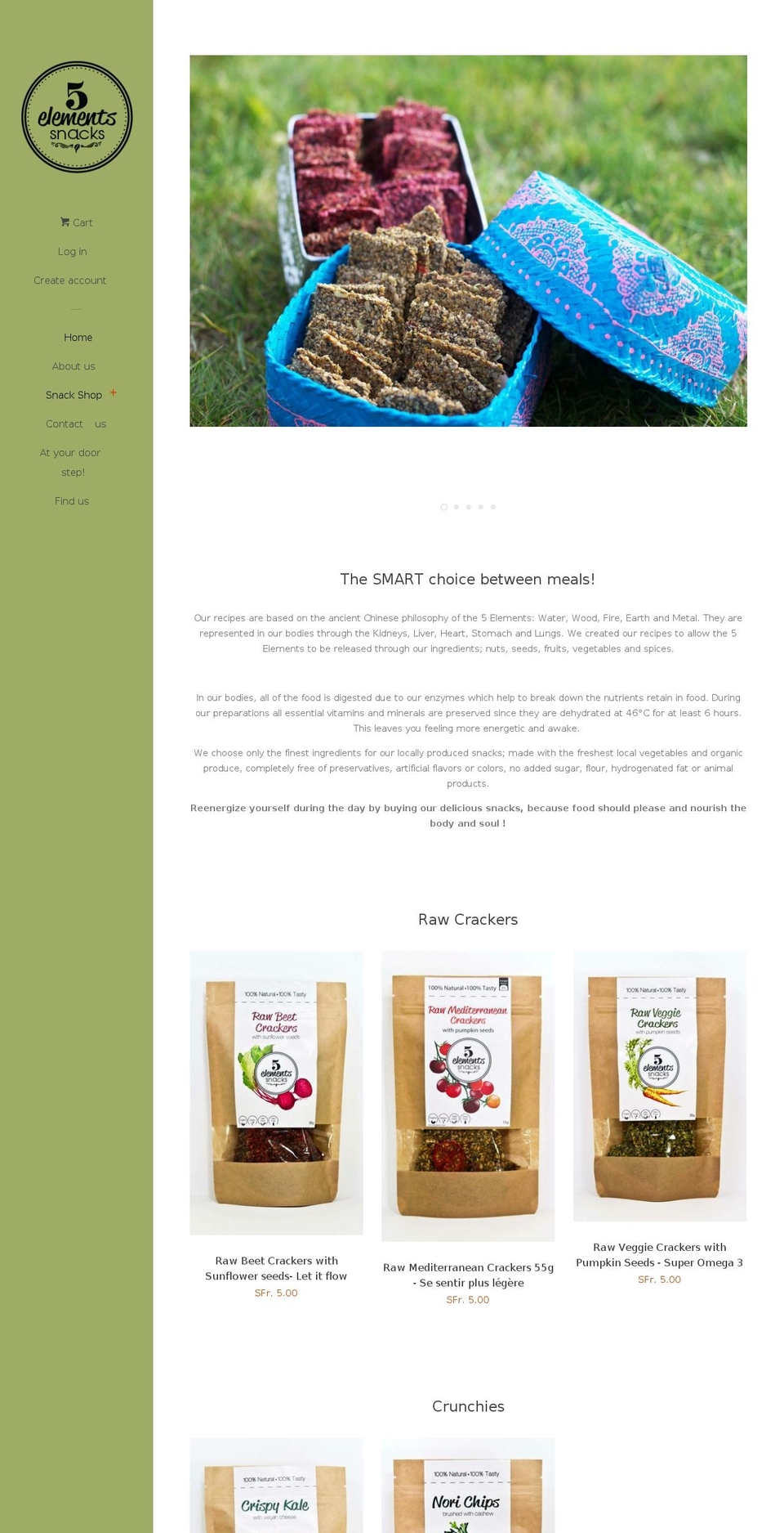 5elementsnacks.com shopify website screenshot