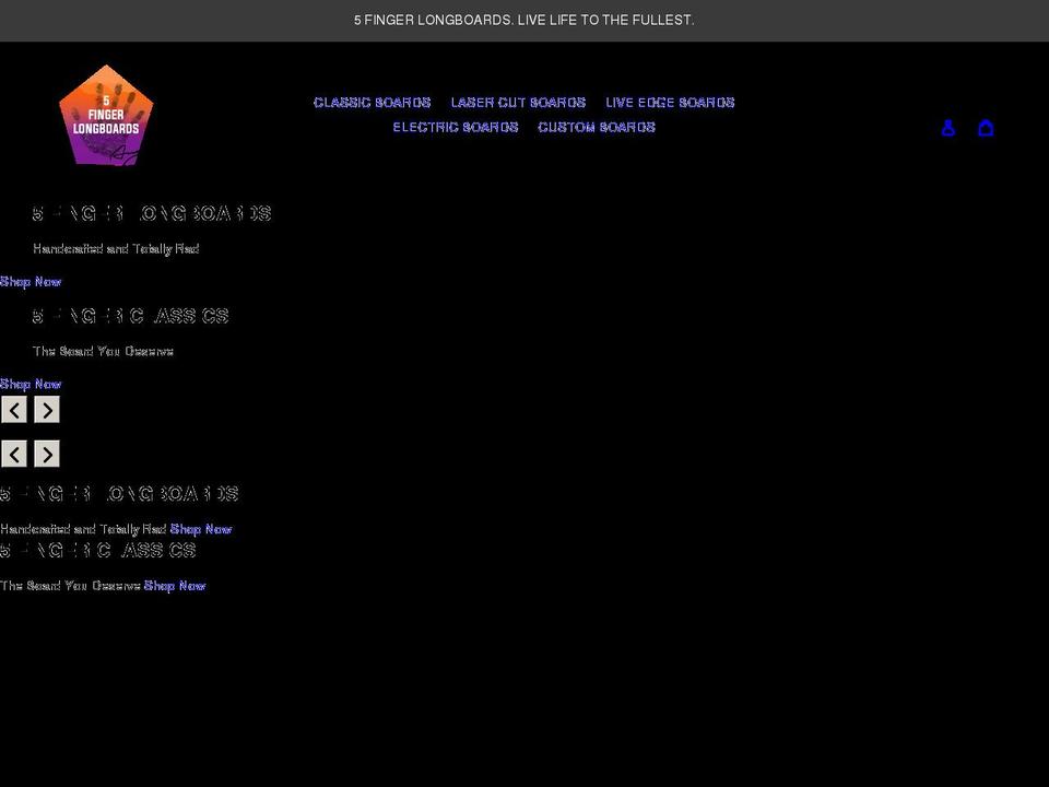 5fingerlongboards.com shopify website screenshot