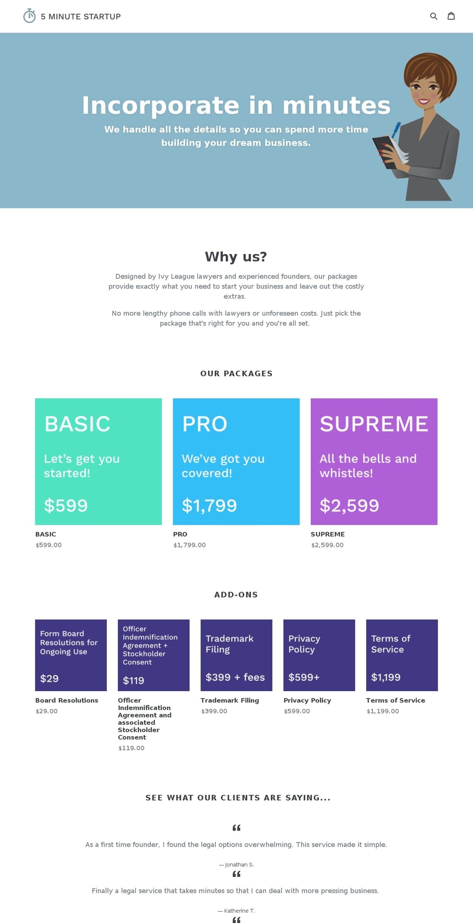 5minutestartup.com — Shopify storefront screenshot