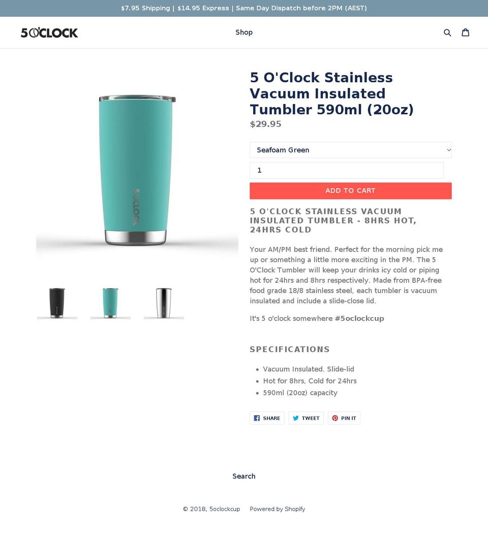 5oclockcup.com — Shopify storefront screenshot