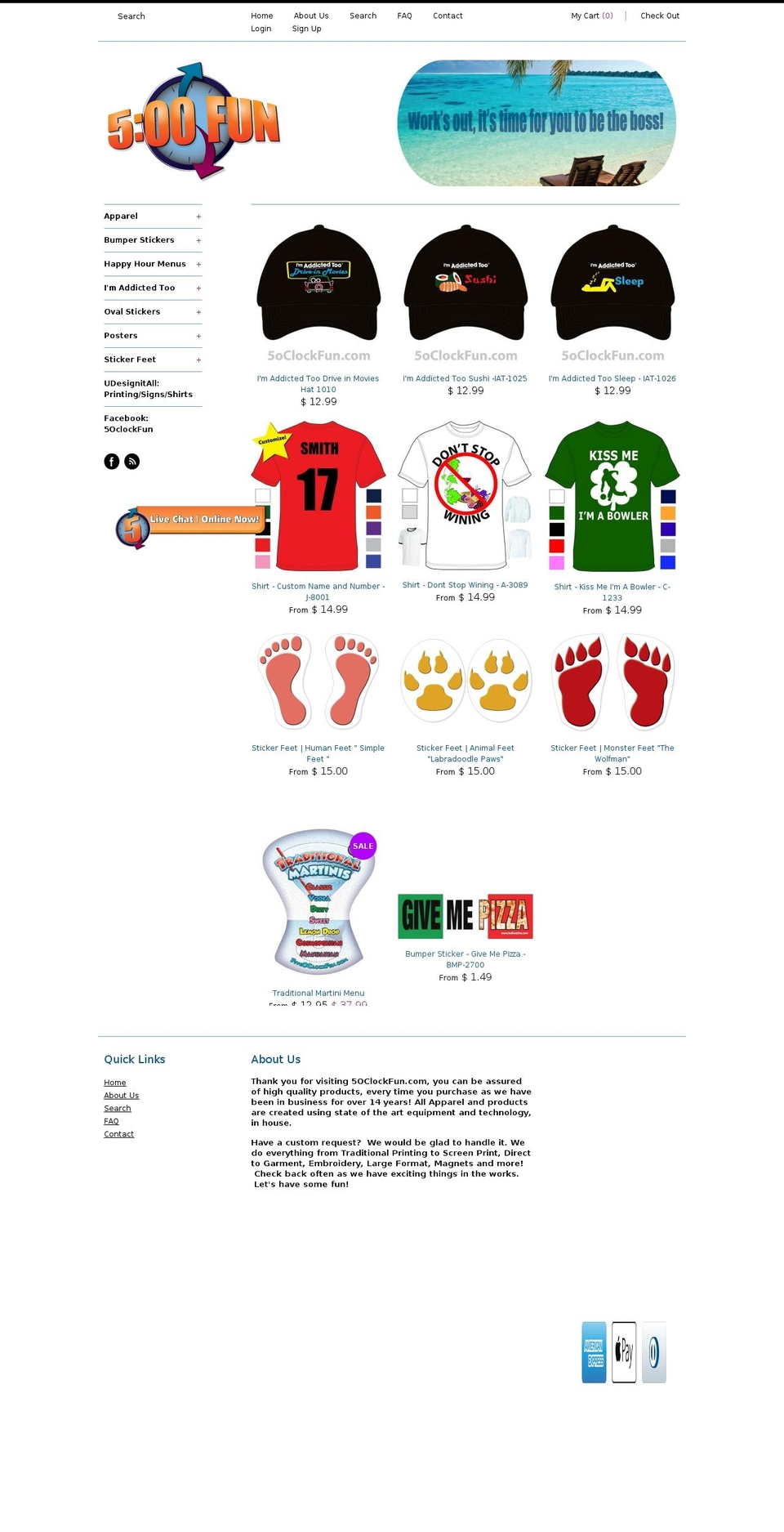 5oclockfun.com shopify website screenshot