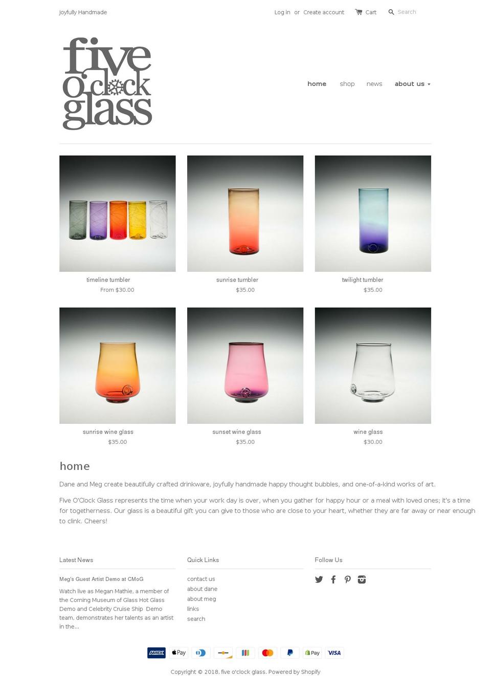 5oclockglass.com shopify website screenshot