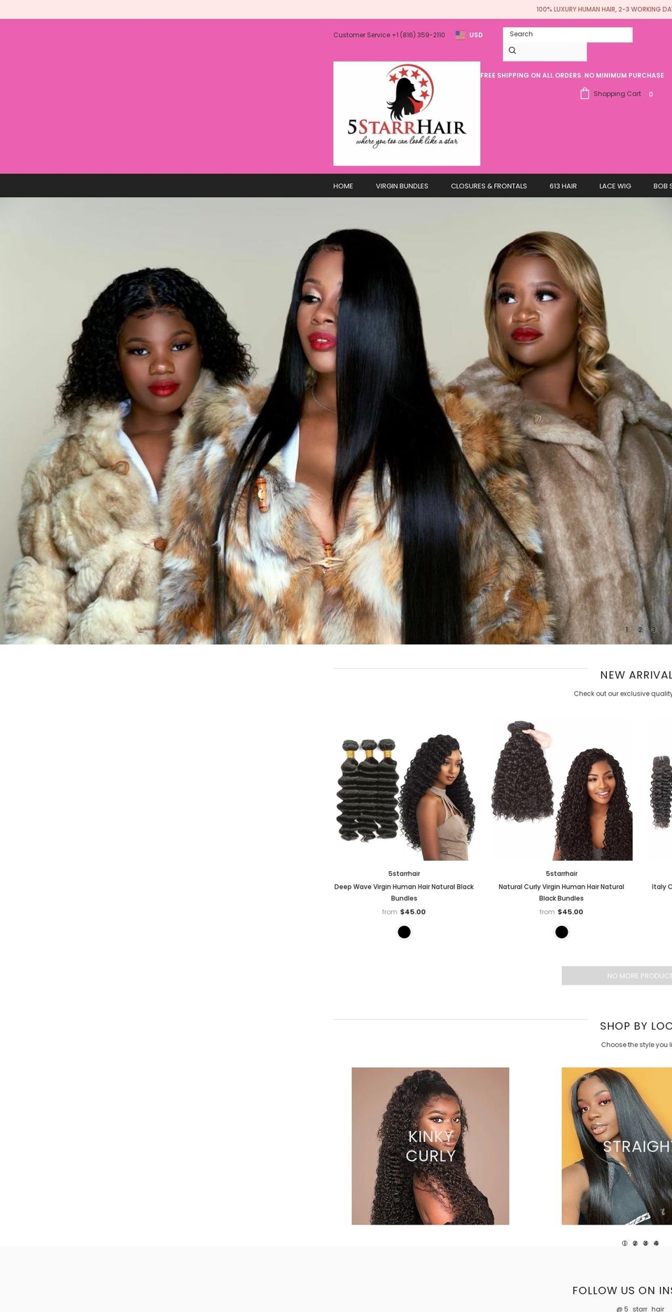 5starrhair1.com shopify website screenshot