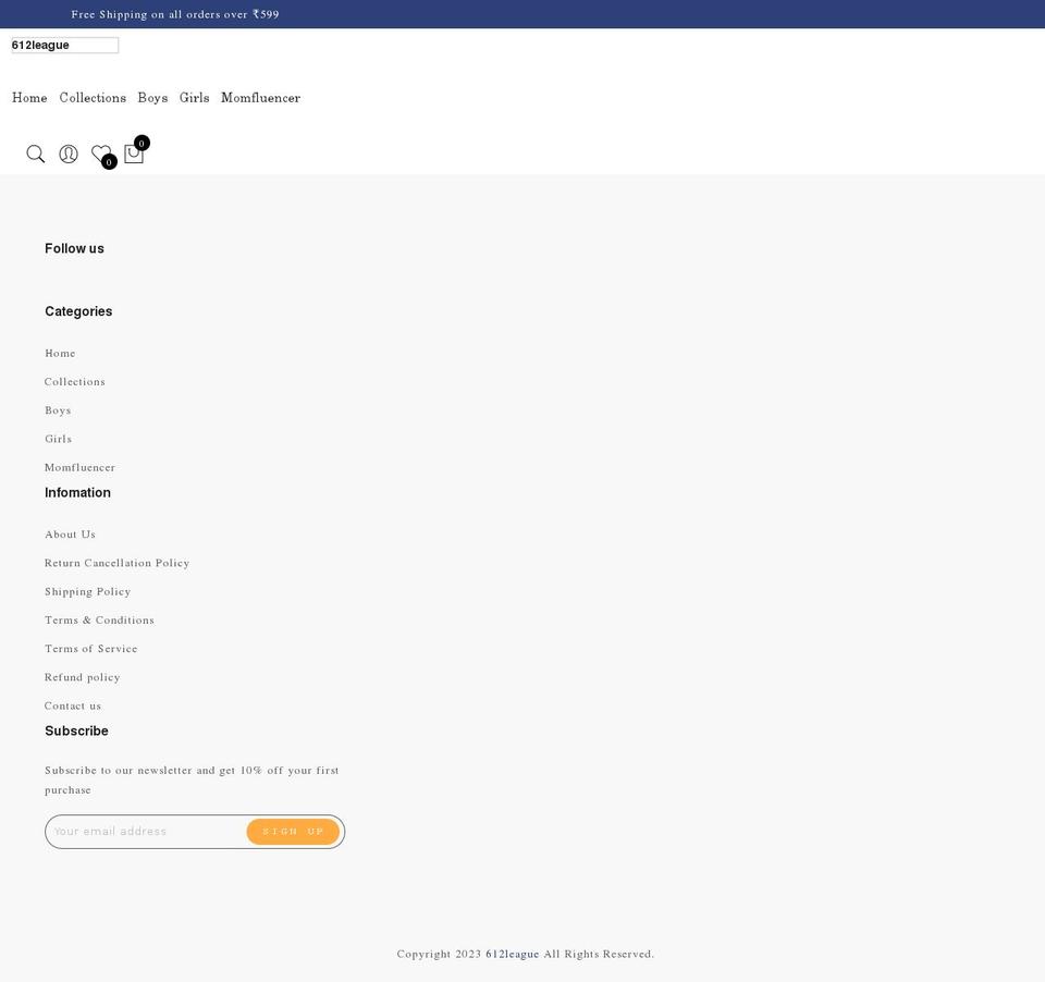 612league.com shopify website screenshot