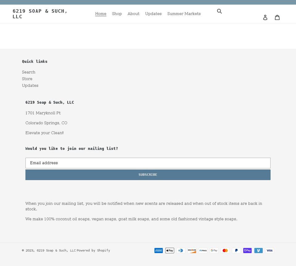 6219soapandsuch.com shopify website screenshot