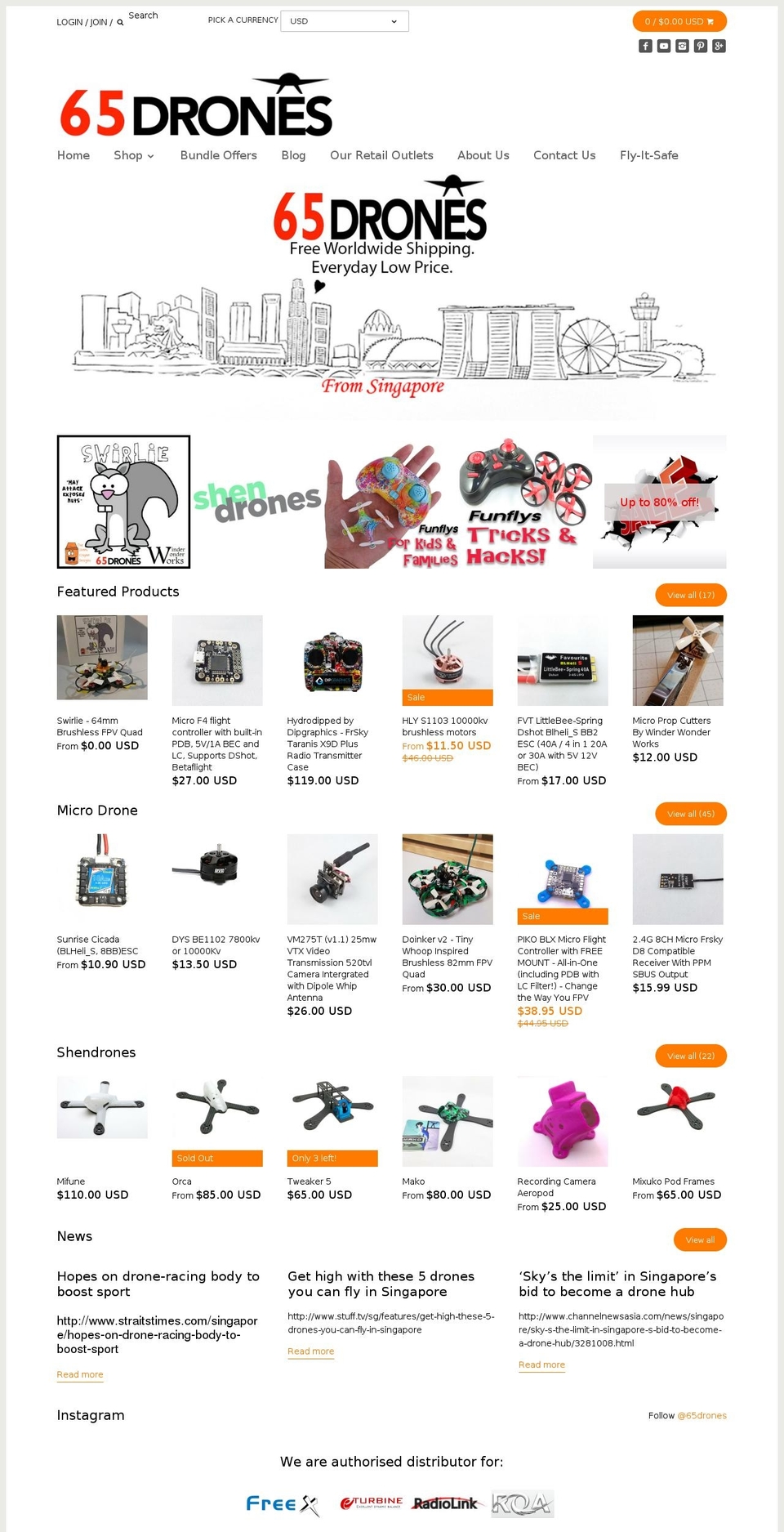 65drones.com shopify website screenshot