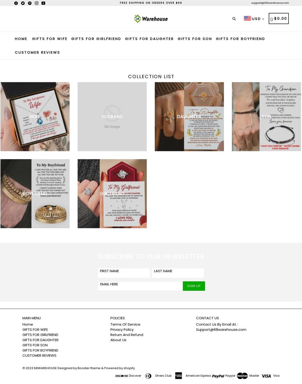 68warehouse.com shopify website screenshot
