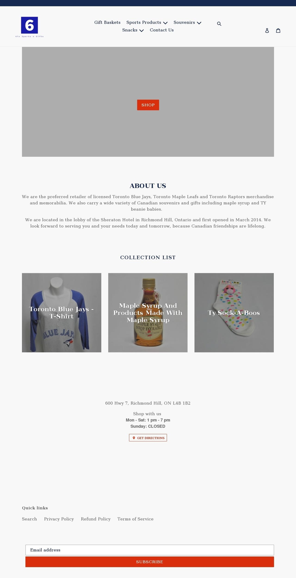 6ixsportsngifts.com shopify website screenshot