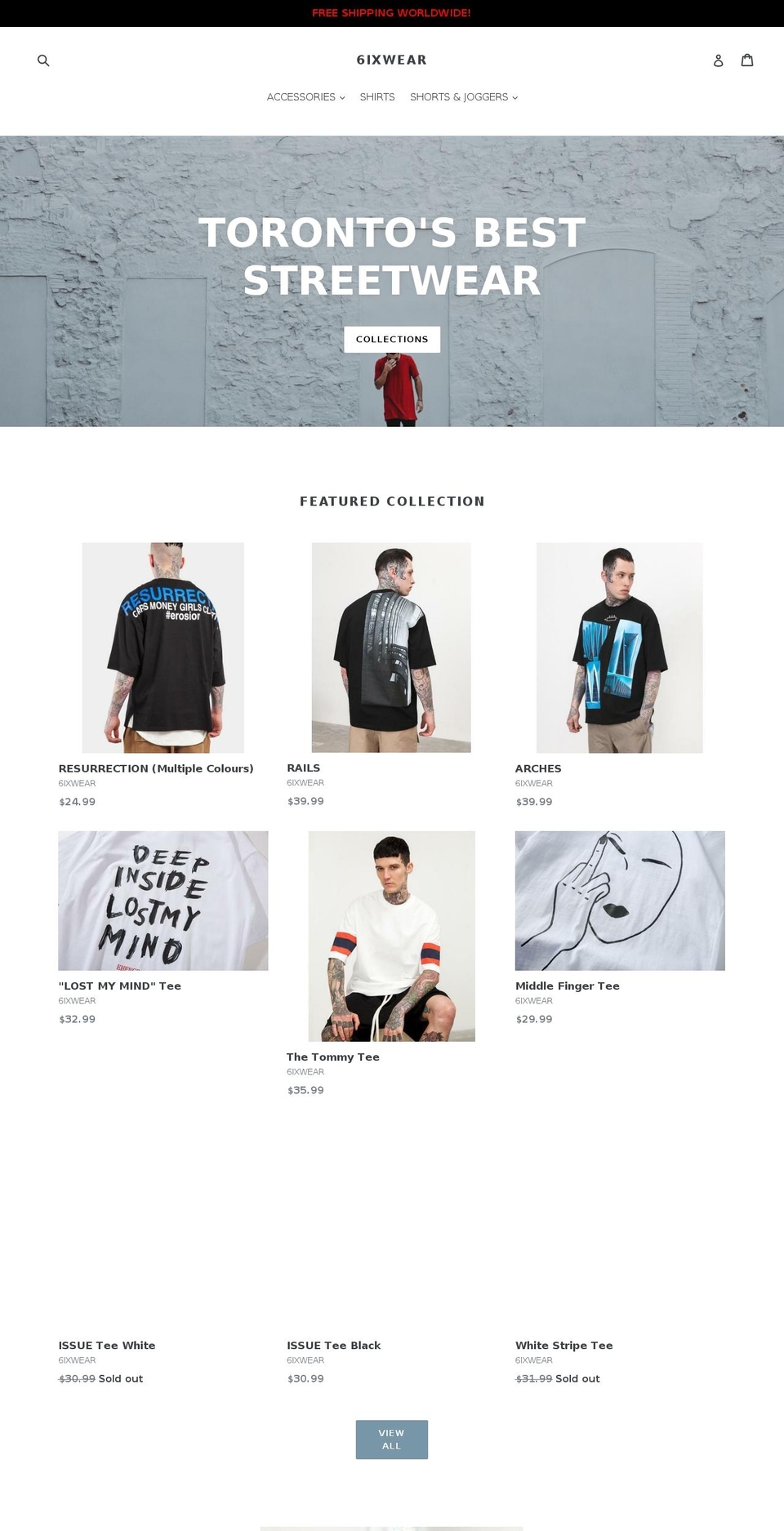 6ixwear.com — Shopify storefront screenshot