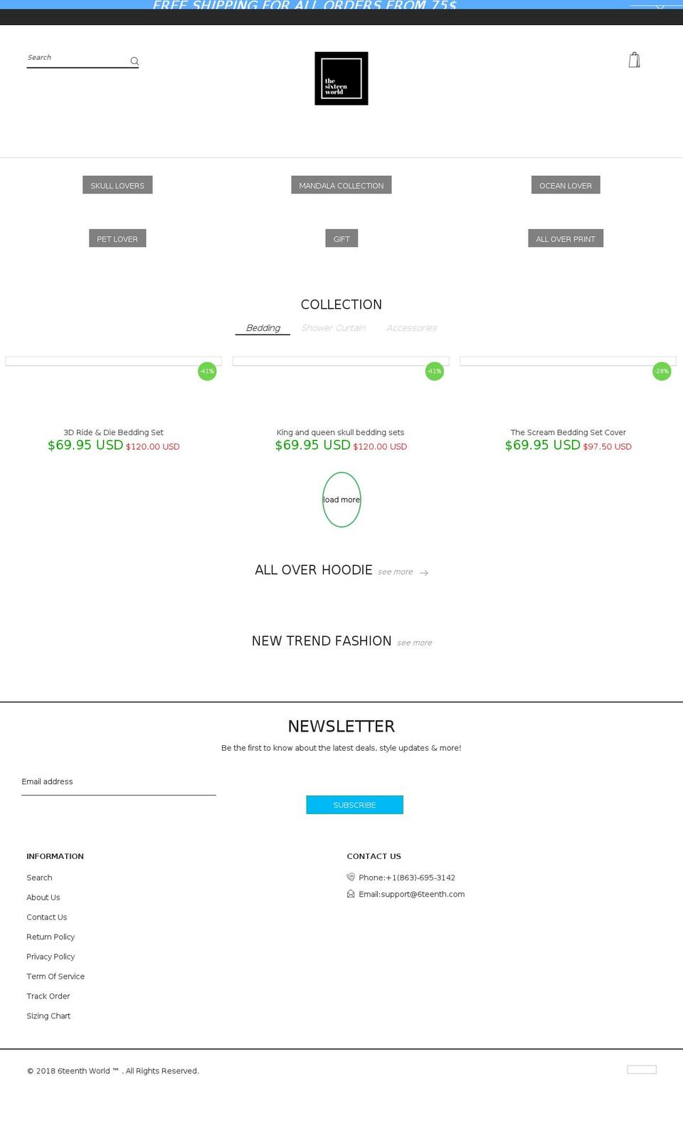 6teenth.com shopify website screenshot