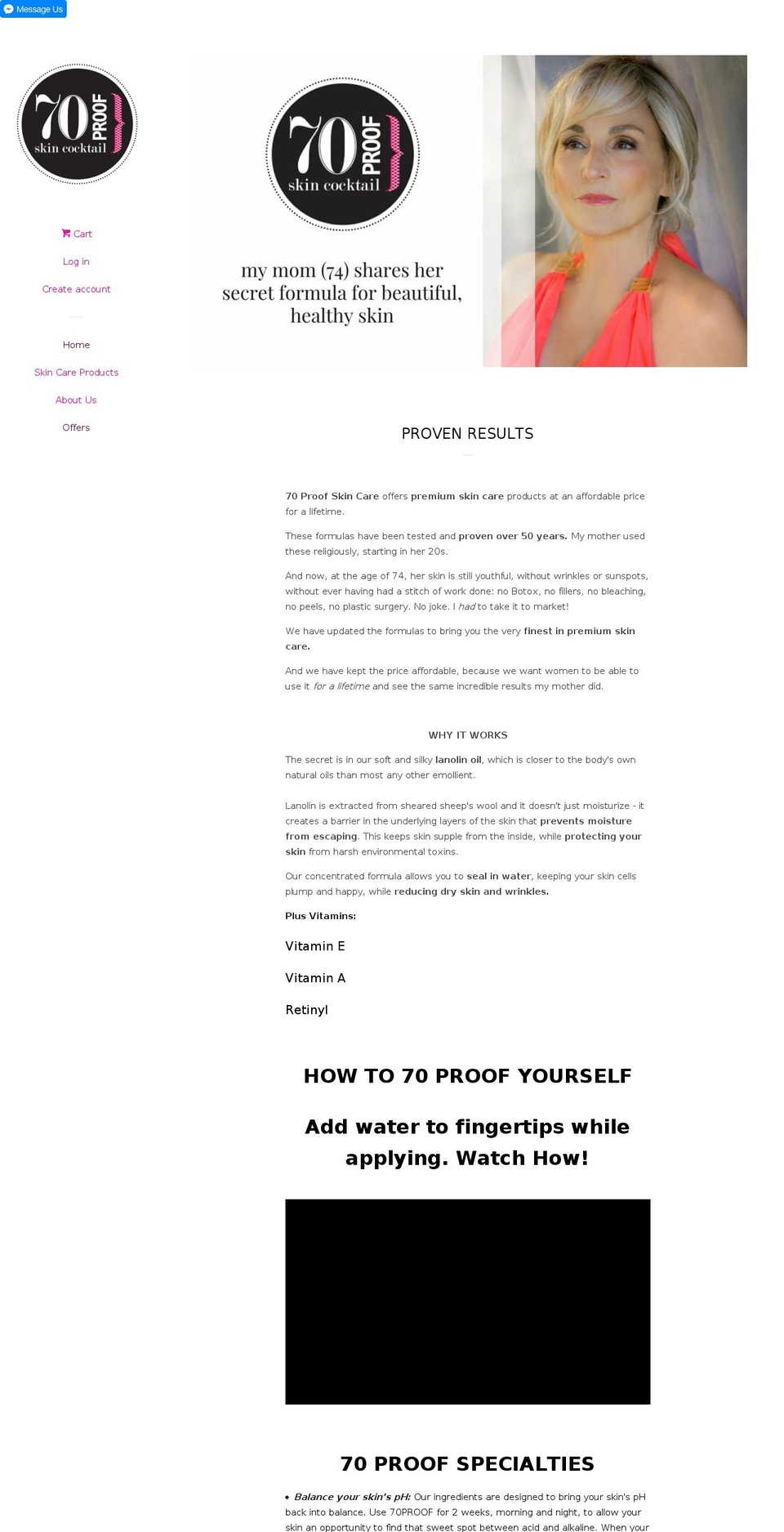 70proofskincare.com shopify website screenshot