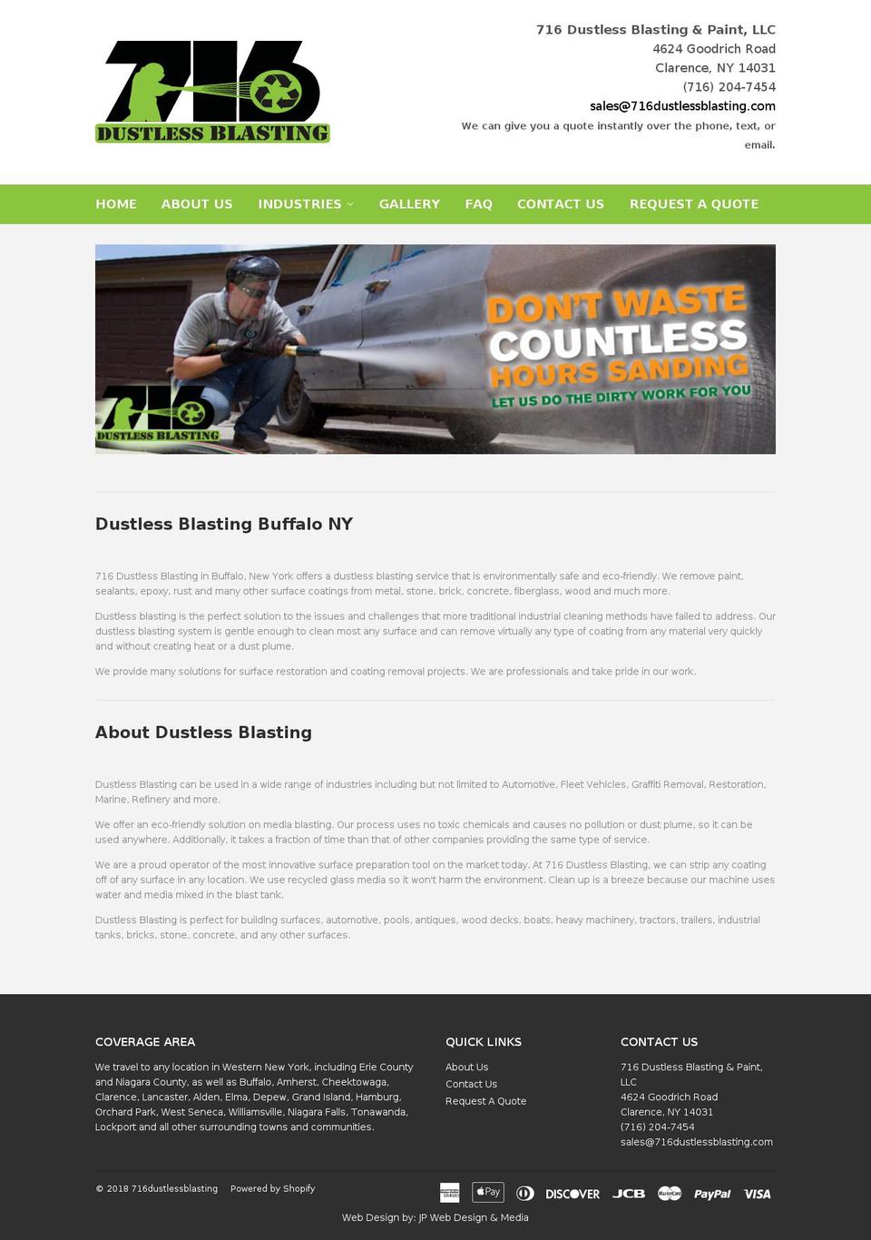 716dustlessblasting.com — Shopify storefront screenshot