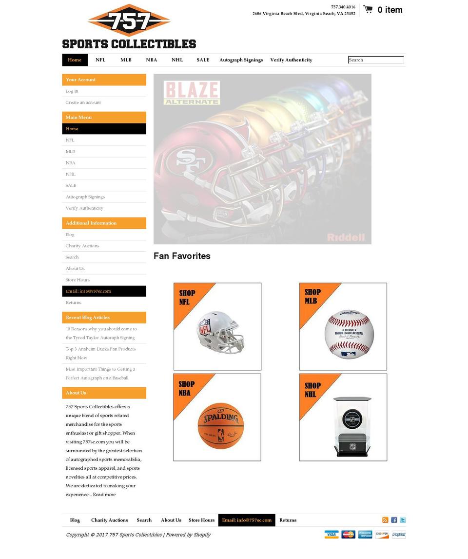 757sportscollectibles.com shopify website screenshot