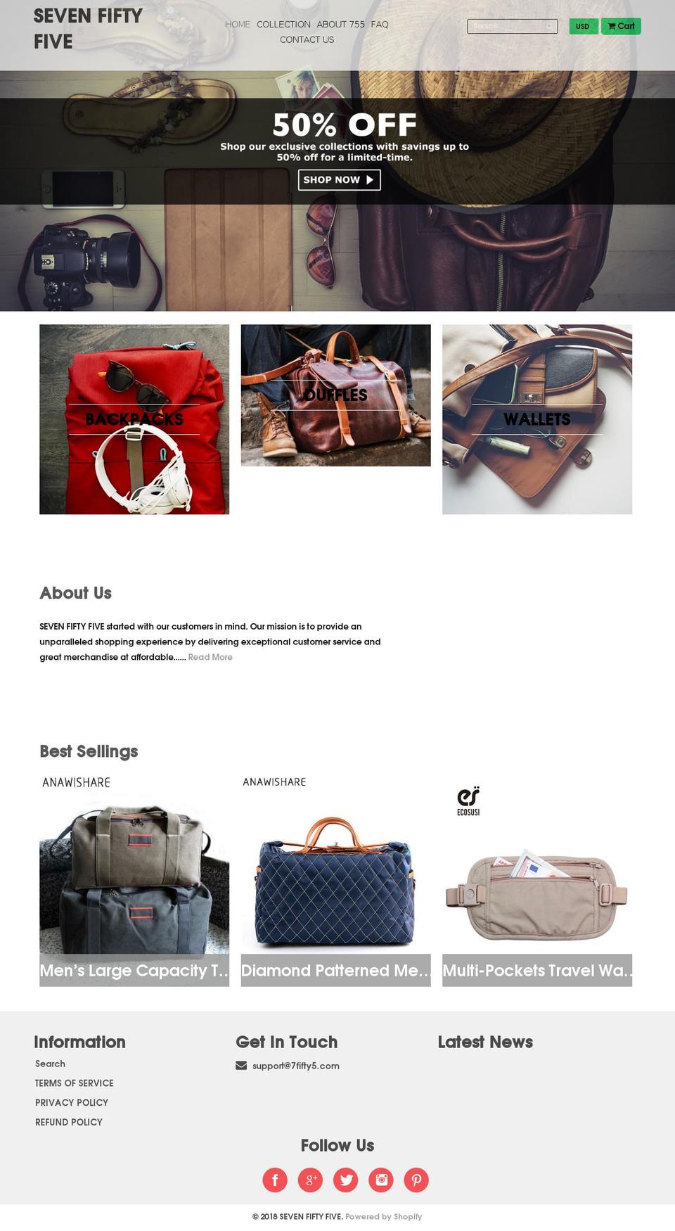 Explore Shopify theme site example 7fifty5.com